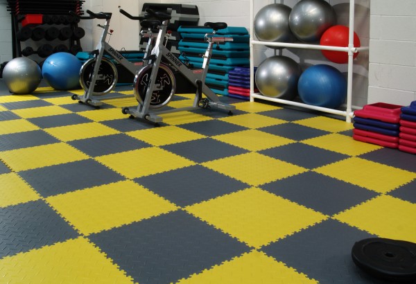 Perfection - Interlocking Diamond Tile - Yellow-Black - Athletic Flooring - Garage Flooring - Trade Show Flooring