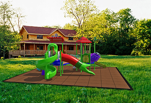 Backyard Playground in Earth Color Kid Kushion Rubber Playground Tiles - Playground Safety Surfacing