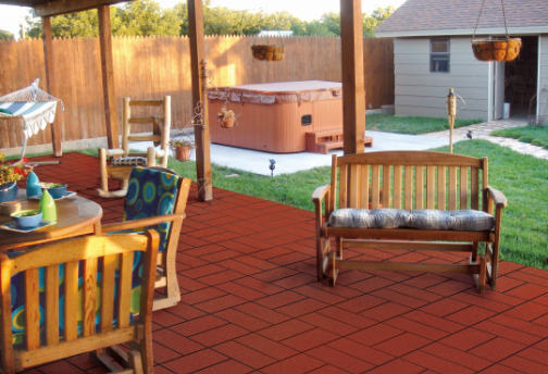 BrickTop Rubber Paver Tile on Patio - Rubber Decking - Pool Deck Covering - Rubber Patio Surfacing