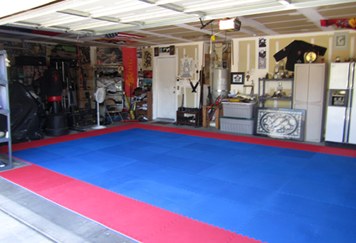 Jumbo EVA Tiles in Garage - Athletic Flooring - Trade Show Flooring - Playground Surfacing