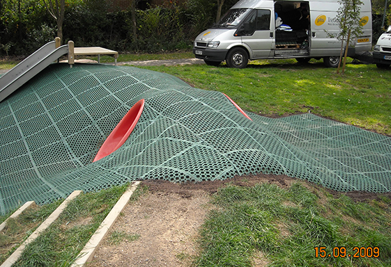 Safety Deck Installed over Contour - Rubber Decking - Playground Surfacing - Soil Stabilization