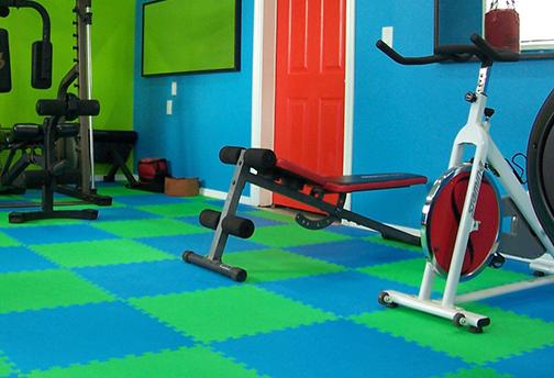 Blue & Lime Green Jumbo EVA Tiles - Athletic Flooring - Trade Show Flooring - Playground Surfacing