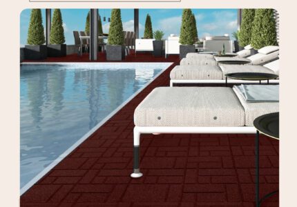 SmartLoc 16" interlocking tile poolside installation in red multi-brick